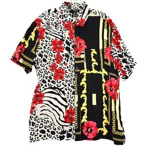 Forever21 White Red Floral Button Up Shirt Mens Size L Classic Short Sleeves Top